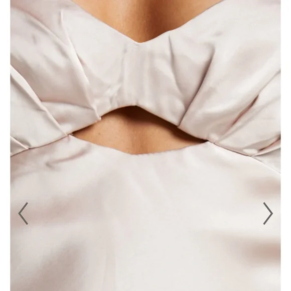 Showpo EMBERLYNN MIDI DRESS FLUTTER SLEEVE CUT OUT SATIN DRESS IN CHAMPAGNE - Picture 5 of 5